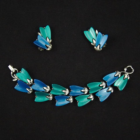 Vintage Turquoise & Blue Tulip Bracelet Set Cats Like Us