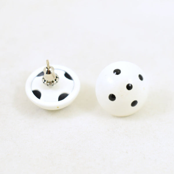 Vintage White Polka Dot Button Earrings Cats Like Us