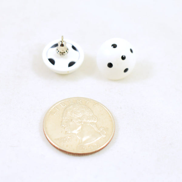 Vintage White Polka Dot Button Earrings Cats Like Us