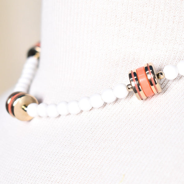 Vintage White and Coral Bead Necklace Cats Like Us
