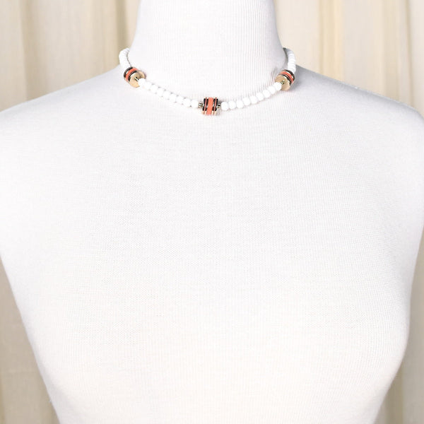 Vintage White and Coral Bead Necklace Cats Like Us