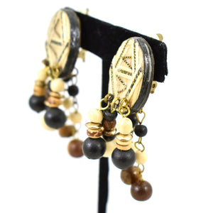 Vintage Wood Dangling Tiki Earrings Cats Like Us
