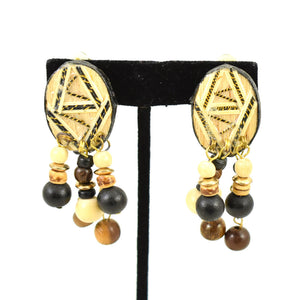 Vintage Wood Dangling Tiki Earrings Cats Like Us