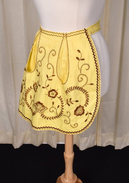 Vintage Yellow & Brown Handmade Embroidered Apron Cats Like Us