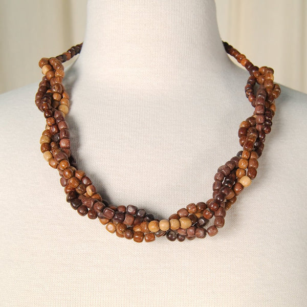 Weaved Wood Bead Necklace Cats Like Us
