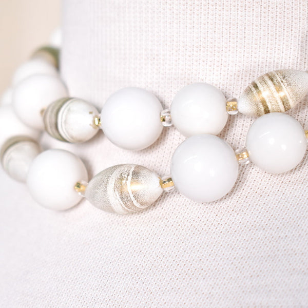White Beads & Sand Vintage Necklace Cats Like Us