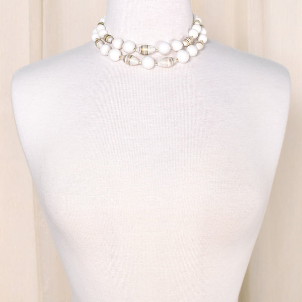 White Beads & Sand Vintage Necklace Cats Like Us