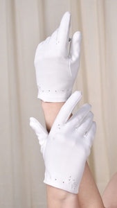 White Bow Embroidery Gloves Cats Like Us