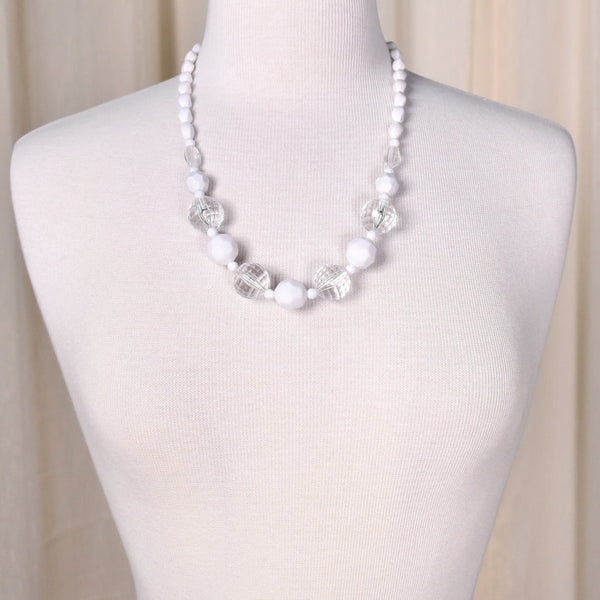 White & Clear Faceted Necklace Cats Like Us