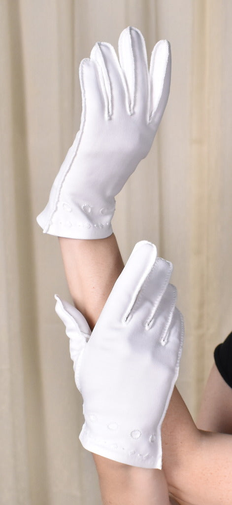 White Dot Embroidery Vintage Gloves Cats Like Us