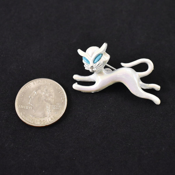 White Iridescent Cat Brooch Pin Cats Like Us