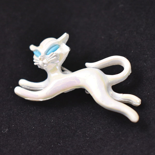 White Iridescent Cat Brooch Pin Cats Like Us