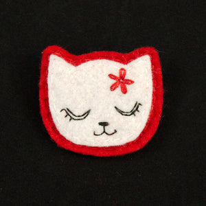 White Kitty Pin in Girly Red Cats Like Us