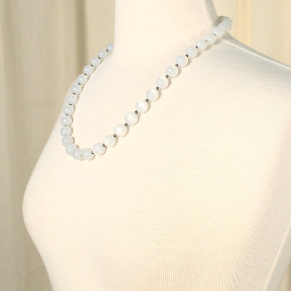 White Pearlized & Gray Necklace Cats Like Us
