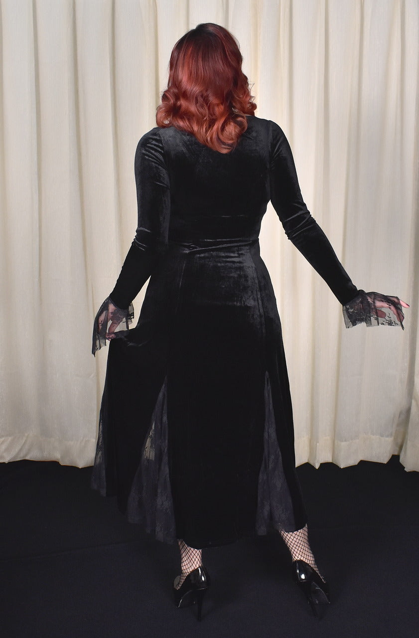 knee length dresses for ladies Gothic Dark Halloween Velvet Dress Purple / L