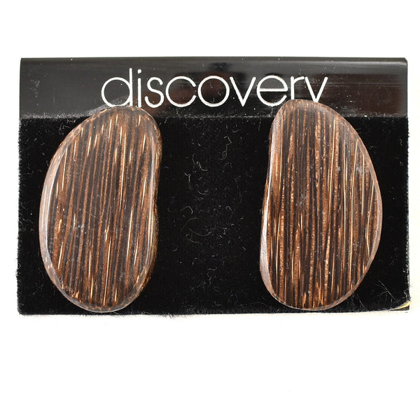 Wood Oval Tiki Earrings Cats Like Us