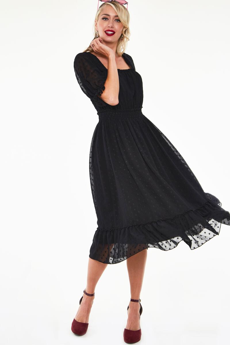 black cottagecore dress Yara Witch Ruffle Womens Retro Cottagecore Dress by VooDoo Vixen – Cats Like Us