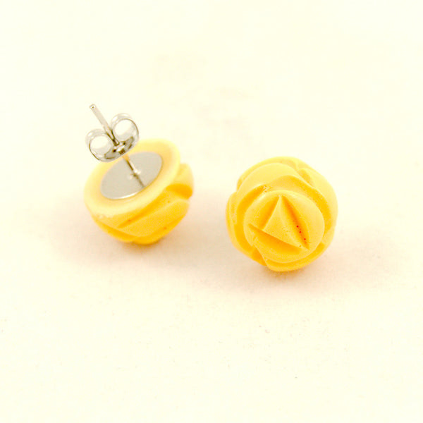 Yellow Carved Rose Bud Earrings Cats Like Us