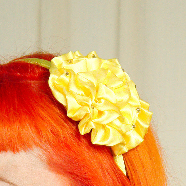 Yellow Satin Flower Headband Cats Like Us
